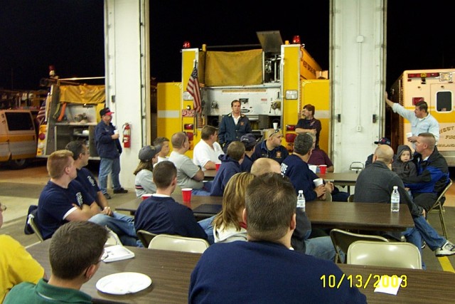 Deputy Chief Jeff Simpson explains to the team from Newark why they should call WGFC more often.  Mutual Aid meeting at Station 12