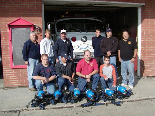 Visting Elkland Fire Company near the NY state border on the trip to pickup Antique 22.  West Grove donated six airpacks to Elkland on this trip.