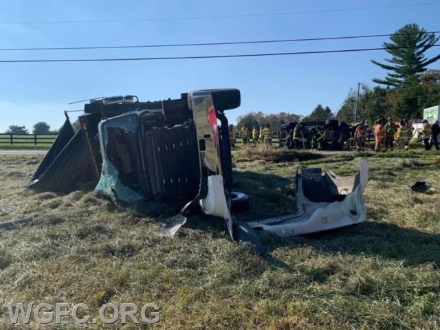 This tri-axle dump truck was involved in a crash with entrapment in West Marlborough Township. WGFC units assisted Station 36 on this call. 