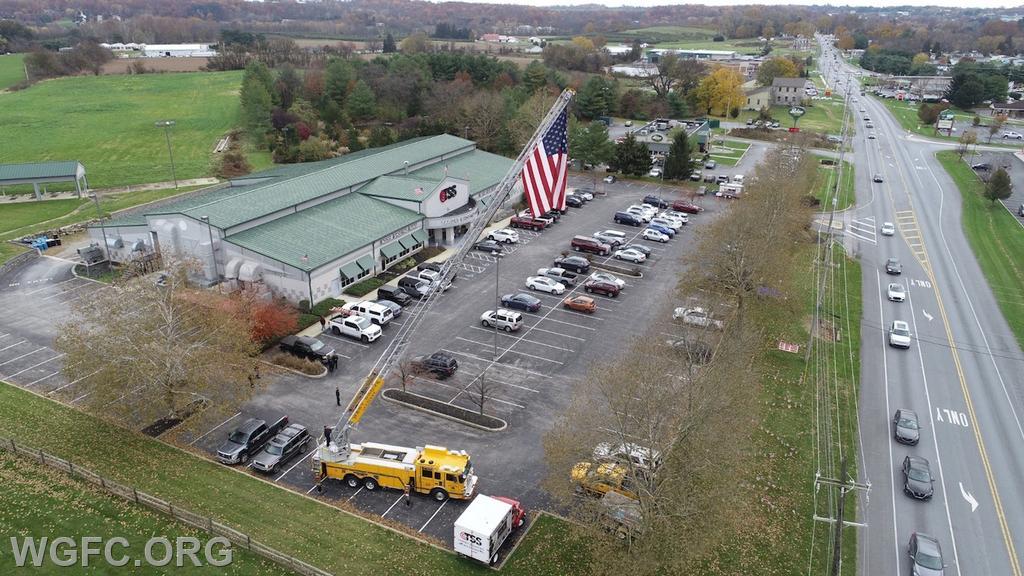 WGFC's large American flag flies above area business TSS as they honor Veterans Day and hold an open house along Route 41 in London Grove Township.