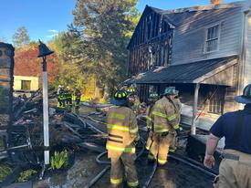WGFC assisted the Longwood Fire Company Sunday at this fire scene.  A large carriage house (left) had heavy fire showing which spread to the main residence.