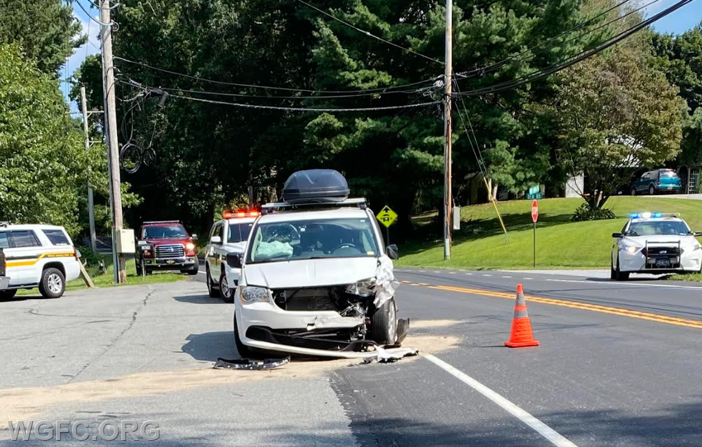Two vehicles collided at Route 896 and Den Road in Franklin Township, limiting traffic for about an hour Sunday.