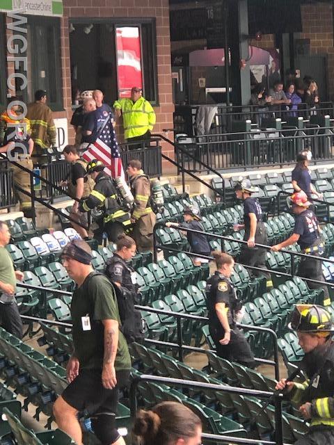 Participants simulate climbing 110 stories at the stadium in honor of FDNY responders who climbed the stairs at the World Trade Center that fateful day.
