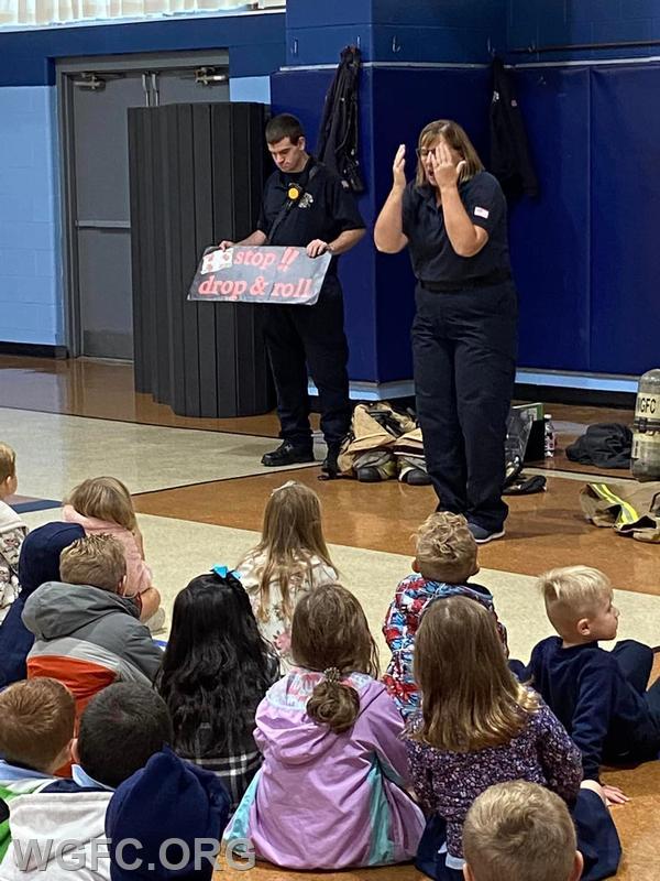 Students learned about fire safety, including "Stop, Drop, and Roll."