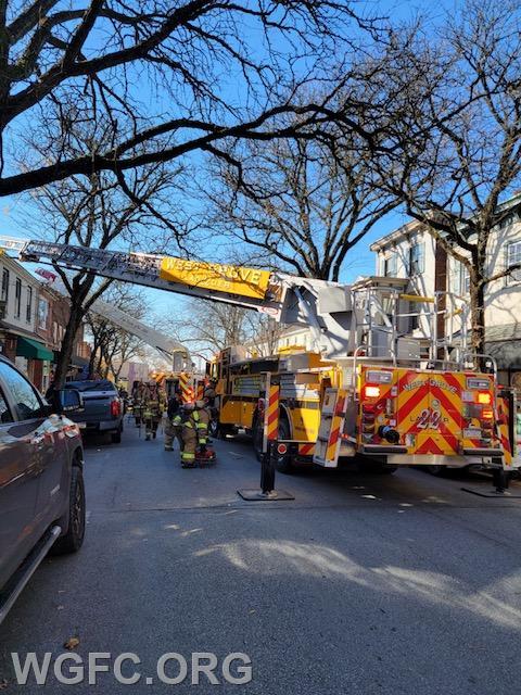 Ladder 22 operates at a smoke-in-the-building call at Bove Jewelers in Kennett Square on Thursday.  