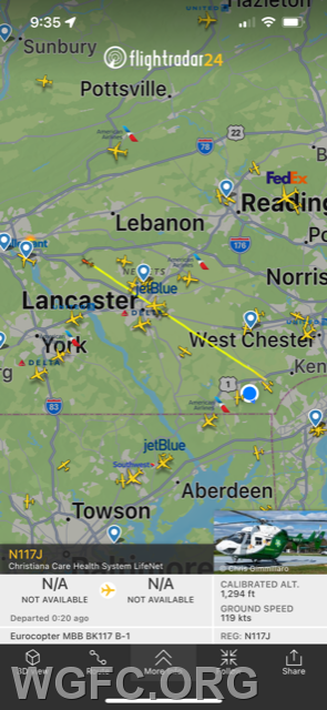 Flight tracking shows the route from the Charter School for LifeNet 61.