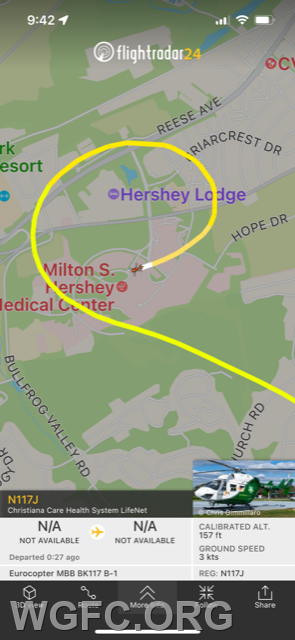 25 minutes after departing the Avon Grove Charter School, LifeNet 61 lands at the Hershey Medical Center more than 60 miles away. 