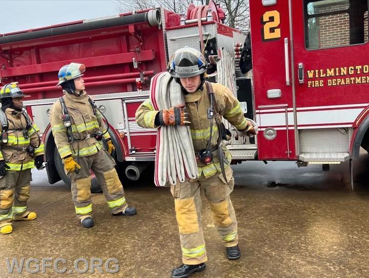 Firefighter Zach Felker during fire school training.  The Chester City candidates trained alongside those from the City of Wilmington in combined practical evolutions.