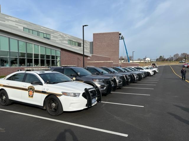 PA State Police vehicles lined up for the drill.