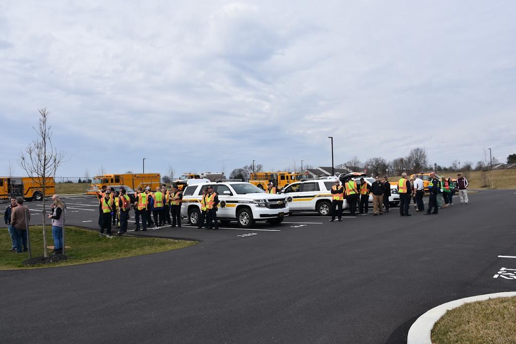 The unified command structure was established in the HS parking lot.  Here the Manpower command is on the left, with Chief 22 and the incident command on the right.