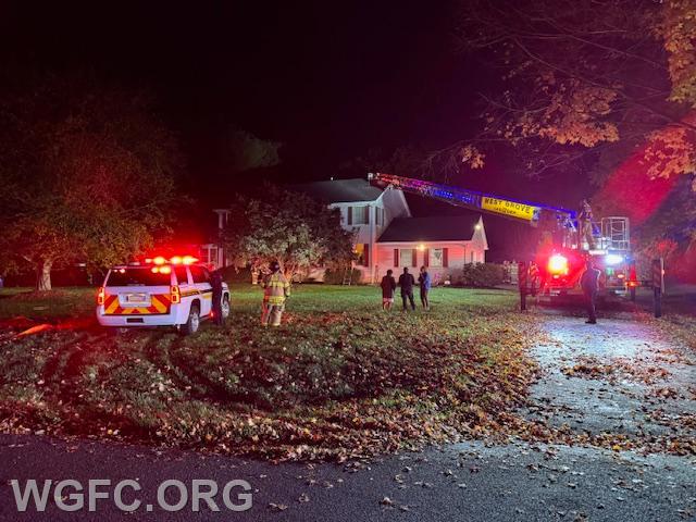 Ladder 22 sets up at a smoke investigation on Fox Brook Drive in London Britain Township at approximately 2:30am on Halloween morning.