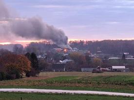 Arriving units found heavy fire at this Lower Oxford Township building fire, with WGFC Ladder, Tanker and Engine on scene.
