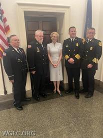 Chester County Fire Service Leaders with US Congresswoman Chrissy Houlahan.
L-R T Glass, S Flegal, C Houlahan, E Brazunas Phoenixville FD, J Brunndage Berwyn FC