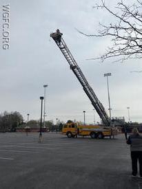 Ladder 22 is set up to drop eggs as part of the AG Middle School's spring science project.