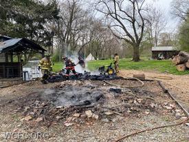 A controlled burn spread quickly in dry, windy conditions to a nearby lawn tractor and the woods.  The WGFC reminds all to use caution on dry, windy days and always have a hose handy.