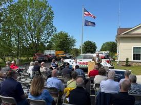 State Rep. John Lawrence gives remarks at the formal opening of the Penn Twp. Regional Emergency Operations Center, and home of Medic 94, at ceremonies on Saturday.