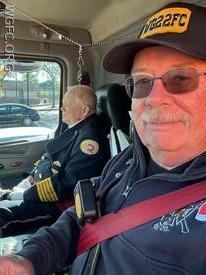 Past President, Firefighter, and Life Member Tom Glass drives Tanker 22 alongside Past Chief W. Forrest Hammond in the West Grove Memorial Day Parade.