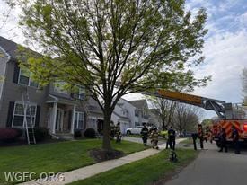 Crews handled a smoke in the basement call in London Grove, shown here with Ladder 22's aerial in place.