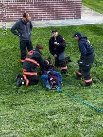 WGFC firefighters practice moving patients up a hillside with rope equipment and techniques at a recent training session.  
