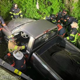 First responders used rescue tools to gain access to a trapped subject in this pickup that left the roadway in New London Township, in a rescue that lasted 23 minutes.  