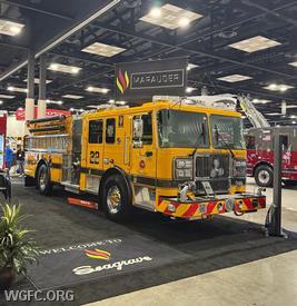 West Grove's newest engine has been placed in service and will eventually be housed at the station in New London.
The new WGFC engine shown here at the FDIC Show in Indianapolis in the Seagrave booth. 
