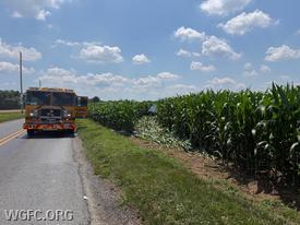 A two vehicle crash in London Britain resulted in a car winding up out in a cornfield along Flint Hill Road. 